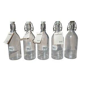 IKEA Korken‎ 34 oz Glass Clear Cork Top Lid Bottles 5 Pack 34 Oz  Swing Clip New